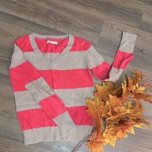 Hot Pink and Tan V Neck sweater